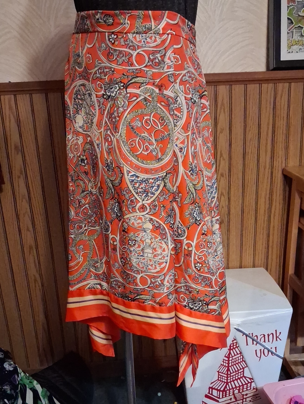 Women's Orange Printed A-Line Skirt